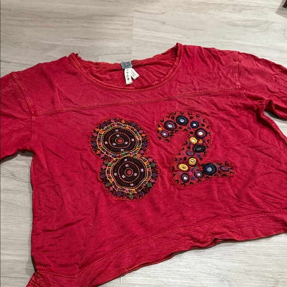 Free People Red Embroidered Crop Top - Picture 4 of 5